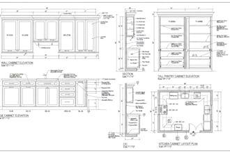 create kitchen cabinet, wall cabinet, base cabinet, pantries shop drawing