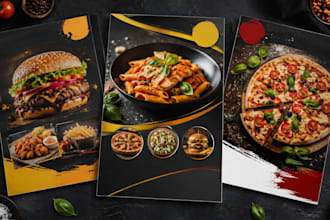design premium restaurant food flyer, menu and promotion flyer in canva