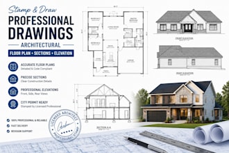 stamp draw professional drawings architectural floor plan sections and elevation