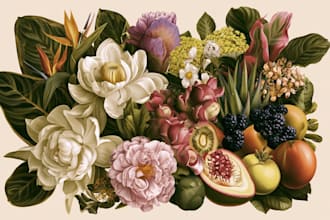 create detailed botanical line art engraving for your project