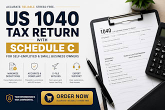 prepare and file your US 1040 tax return with schedule c for self employed