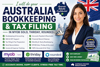 do australia bookkeeping and tax filing in myob solo, thriday, rounded