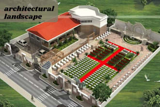 render 2d architectural landscape layout, site plan and revit master plan design