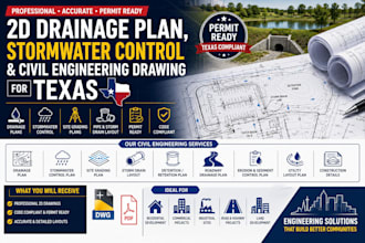 do 2d drainage plans, stormwater control and civil engineering drawing for texas