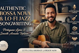 write authentic portuguese bossa nova lyrics and smooth acoustic toplines