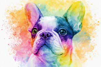 draw a rainbow watercolor portrait of your pet