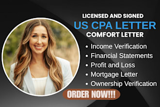 write US CPA letter for income verification self employment, mortgage ownership