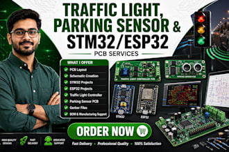 develop traffic light pcb design, parking sensor pcb, stm32 esp32 controller