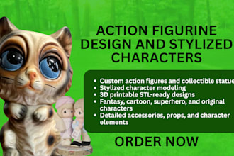 create action figurine designs and stylized character models for 3d printing