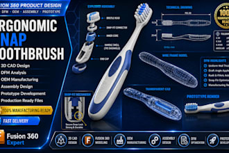 design ergonomic snap toothbrush 3d cad dfm oem assemgly prototype in fusion 360