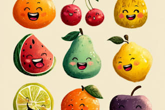 create cute fruit clip art and kawaii food vector illustrations