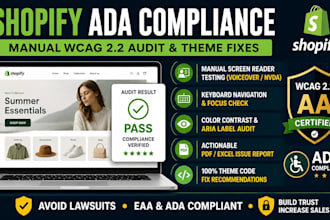shopify ada compliance wcag 22 audit website accessibility fix screen reader