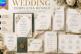 design editable canva wedding invitation and etsy printables