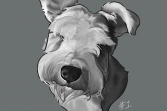 draw a semi realistic digital pet portrait from your photo