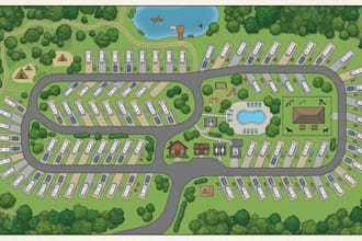 design custom campground, rv park and outdoor recreation maps in illustration