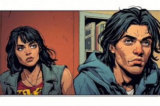 comic book illustration, comic page, comic panel, graphics