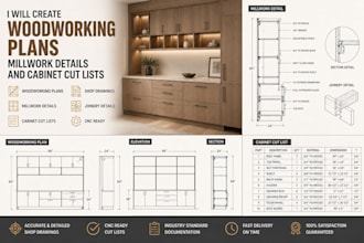 create woodworking plans, millwork details and cabinet cut lists