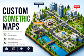 create a custom isometric map and 3d map illustration