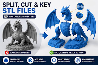 repair, edit, split, cut and key stl files for large 3d printing