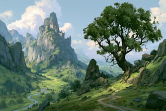 draw fantasy background and landscape