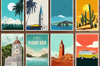 draw vector city skylines and travel poster for souvenirs and print