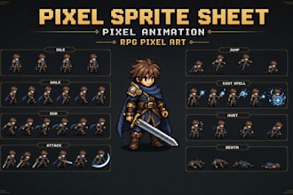 create pixel sprite sheet, pixel art animation, rpg pixel art, sprite animation