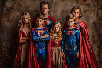 design a family superhero portraits for you