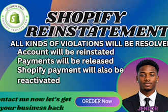reinstate terminated shopify store, appeal shopify payment disable, hold reserve