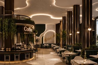 modern luxury cafe,restaurant interior design,espresso bar,bakery,kitchen layout