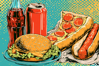 create colorful food pop art illustration for restaurant