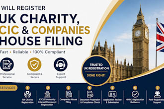 register UK charity, cic registration and companies house filing, vat and paye