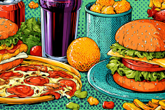 draw a illustration of food pop art