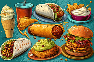 illustration of food pop art