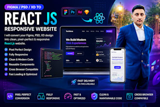convert figma PSD xd to react js responsive website