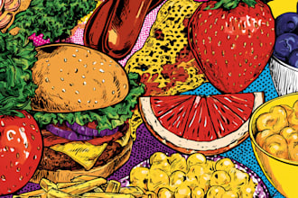 draw a illustration of food pop art