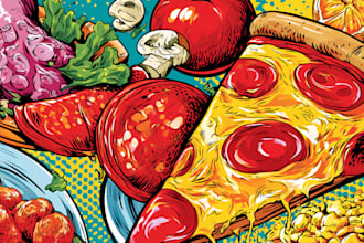 design creative pop art food illustrations for restaurants