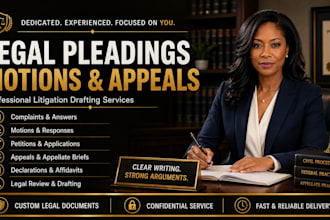 draft legal pleadings, motions, complaints, petitions and appeals