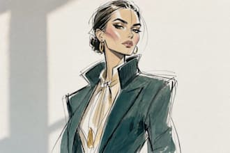 draw a fashion illustration, sketch, portrait