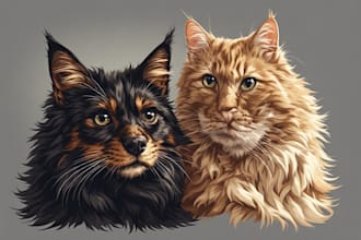 illustrate custom pet portrait, dog portrait, cat portrait art
