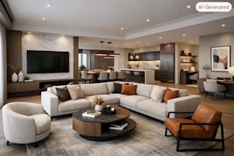 refurb modern interior 3, 5 bedroom unit apartment, furniture restyle,cgi render