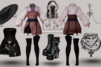 create custom vrchat outfits, weapons, clothing, vrchat vfx, accessories, props