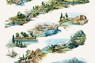 draw a watercolor map illustration for a place or event