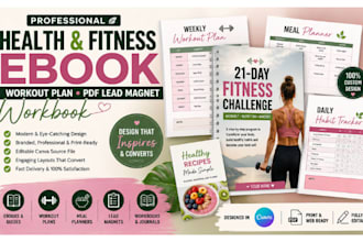 design health fitness ebook, workout plan, PDF lead magnet, workbook, planner