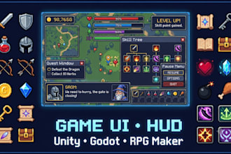 create pixel art game ui, hud, icons and inventory assets for rpg and indie game