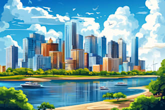 create a landscape and urban vector art illustration