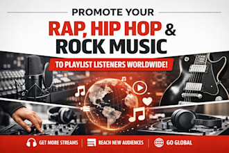 promote your rap, hip hop and rock music to playlist listeners worldwide