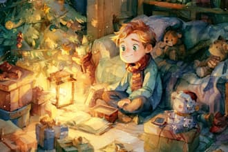 draw watercolor children book illustration, cover art, comic, christmas