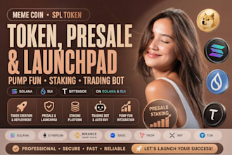 create meme coin, spl token, presale staking, pump fun, bittensor on solana sui