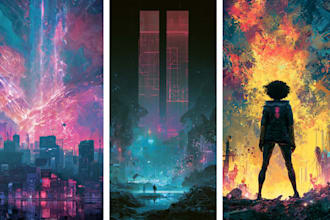 create science fiction, cyberpunk city fantasy art