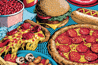 draw a illustration of food pop art